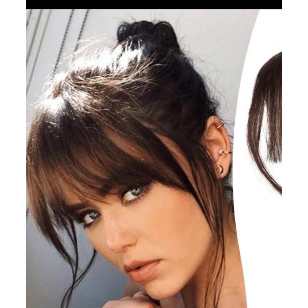New Clip In Bangs 100% Human Hair Bangs Wispy Natural Brown Clip-In Bangs - Picture 4 of 9